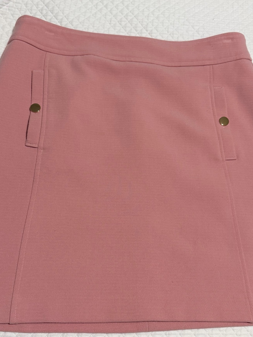 LOFT Rose Pink Ponte Mini Skirt with Gold Snap Details